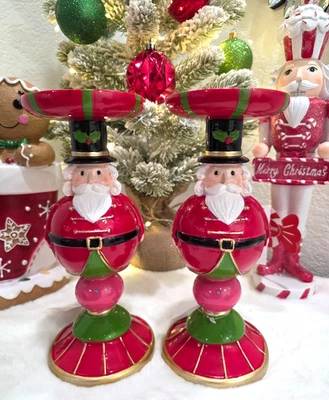 Juego de Candelabros Soldado Cascanueces Rojo Navidad Decoración de Mesa 9.75" NUEVO Foto 1 de 4