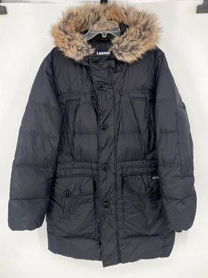 Lands End Men M 38-40 Squal Down fill Parka Jacket black primaloft Hood faux fur - Image 1 of 4