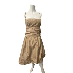 BCBG Cocktailkleid Gr. 4 Midi Blasensaum Seide Tafetta Gold Urlaub Neu - Bild 1 von 10