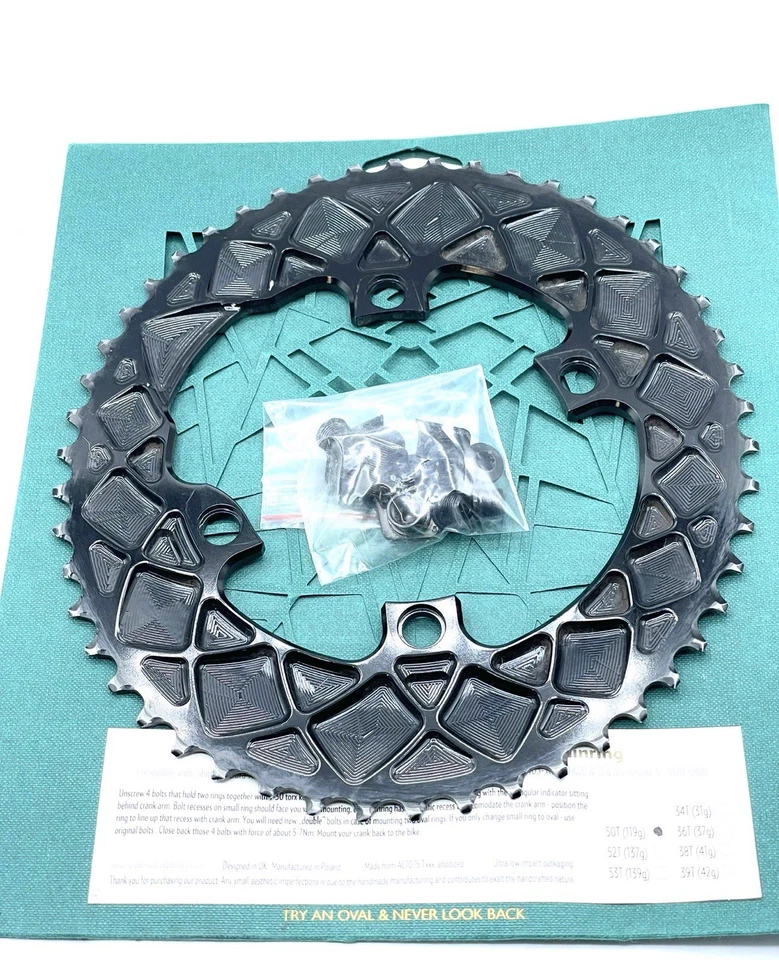 Anel de estrada oval Absolute Black Shimano Premium preto 50 dentes 4 parafusos 110bcd - Imagem 1 de 4