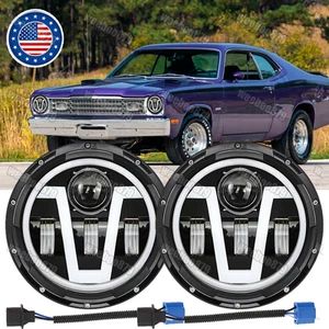 Pair Newest 100W fits for Plymouth Duster 340 1970-1975 7" LED Round Headlights - Picture 1 of 9