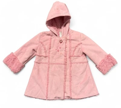 Girls Pink Hooded Winter Coat 18M Fluffy Fleece Lined - Photo 1/4