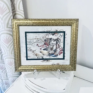 "Peggy Abrams San Nicolás acuarela Santa y su rebaño enmarcado firmado de colección 12x10""" - Imagen 1 de 6