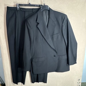 Pronto Uomo 46R Slim Fit Black Striped 2 Piece Suit 38x27.5 Italy Super 100's - Picture 1 of 20
