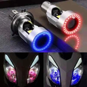 H4 BA20D blau/rot Angel Eye LED Roller Motorrad Scheinwerfer Birne DRL Zubehör - Bild 1 von 7