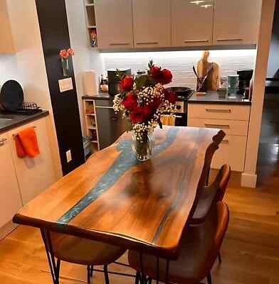 Wood Epoxy Resin Table Live Edge River Dining Table Handmade Desk - Image 1 of 4