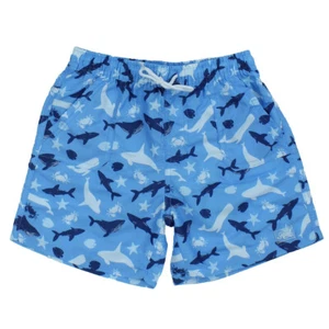 Heat Swimwear Boys Printed Tie Front Swim Trunk Shorts, Blue Shark - Picture 1 of 5