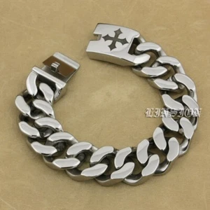 Engraved Cross Stainless Steel Chain Bracelet Charms Biker Punk Jewellery 5D306C - Picture 1 of 17