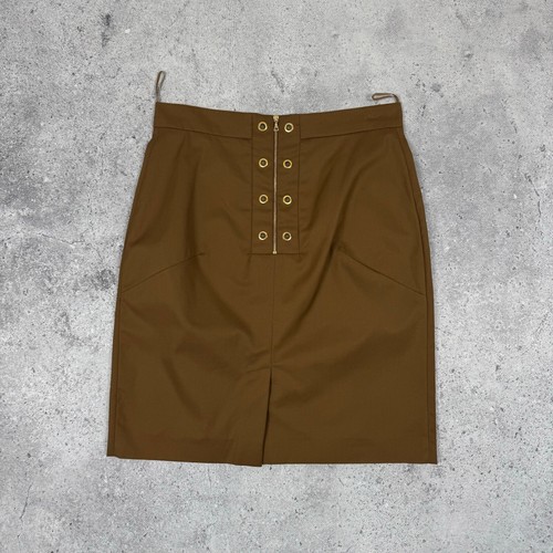 Gonna Prada Formale Matita Marrone Oro Dettagli Cerniera Ufficio Midi Cotone Taglia 44