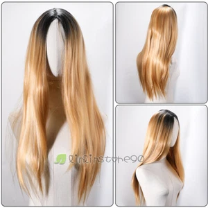 65cm Women Real Long Straight Hair Wigs Ladies Natural Blonde Cosplay Full Wig - Picture 1 of 16