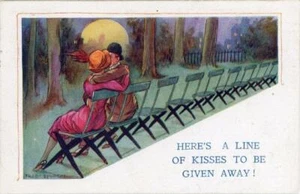 POSTAL DE CÓMIC IMPRESA ""AQUÍ HAY UNA LÍNEA DE BESOS PARA REGALAR!", FRED SPURGIN - Imagen 1 de 2