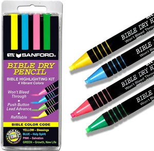 Kit Resaltador Bible Dry GTL 4 Plumas Amarillo, Azul, Verde, Rosa - Imagen 1 de 3