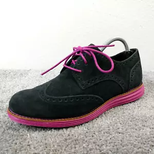 Cole Haan Lunargrand Womens Size 6.5 Shoes Wingtip Oxford Suede Black Pink - Picture 1 of 9