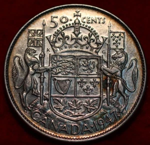 π¨π¦ 1947 Golden Toning Canada 50 Cents Curved 7 Silver Coin - Picture 1 of 2