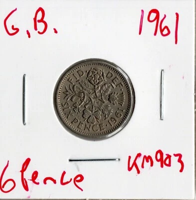 Moneda Gran Bretaña 6 peniques 1961 KM903, Isabel II Foto 1 de 2
