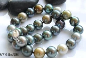 Luxury 18"9-10mm genuine tahitian natural black multicolor pearl necklace 3688 - Picture 1 of 3