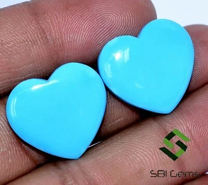 19x21 mm Certified Natural Kingman Turquoise Heart Cabochon Pair Loose Gemstones - Picture 1 of 7