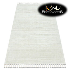 Amazing Modern Rug "SEVILLA" Moroccan shaggy stripes fringe WHITE High Quality
