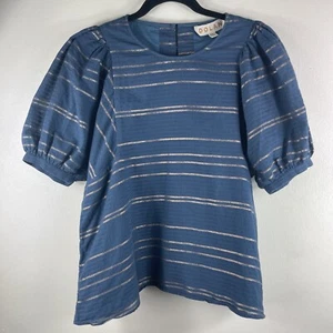 Anthropologie Dolan Puff Sleeved Blouse Womens Size XS Blue Button Back Lined - Picture 1 of 14