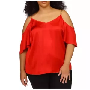 Michael Kors Cold Shoulder Top Chain Strap V-Neck Blouse Plus Size 3X - Picture 1 of 5