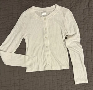 New Nordstrom White Cardigan Girl's S 7/8 Sweater Long Sleeve Ribbed - Picture 1 of 2