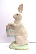 Vintage Spring Easter Rabbit Bunny with Egg Basket Ceramic 12 1/2" Figurine