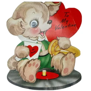 Vintage Valentine Greeting Card Die Cut Anthropomorphic Puppy DJ Vinyl 6" - Picture 1 of 3