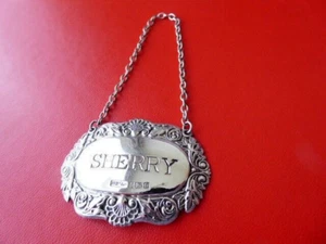 VINTAGE HM SILVER BRM 1990 SHERRY DECANTER LABEL - CAST SHELL DESIGN BORDER EDGE - Picture 1 of 4