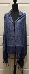 "Bufanda/envoltura azul bicolor pashmina jacquard Achillea de colección con flecos 72x28"" limpia" - Imagen 1 de 8