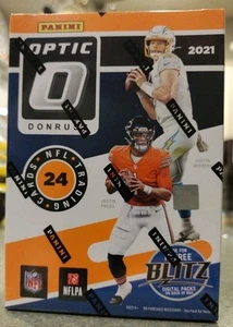 2021 Donruss Optic Football Factory Sealed Blaster Box 24 Cards Downtown Cards - Afbeelding 1 van 5