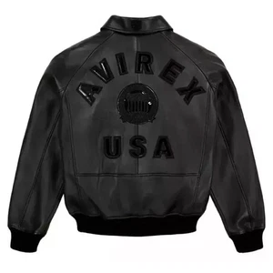 Men’s Black Avirex American Flight Bomber Jacket – 100% Genuine Cowhide Leather - Picture 1 of 5