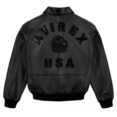 Men’s Black Avirex American Flight Bomber Jacket – 100% Genuine Cowhide Leather - Image 1 of 4