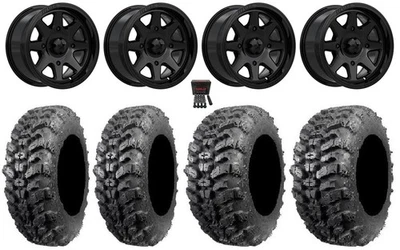 MSA Spark 15" Wheels Gloss Black 30" Sniper 920 Tires Kawasaki Mule Pro FXTKRX Foto 1 de 4