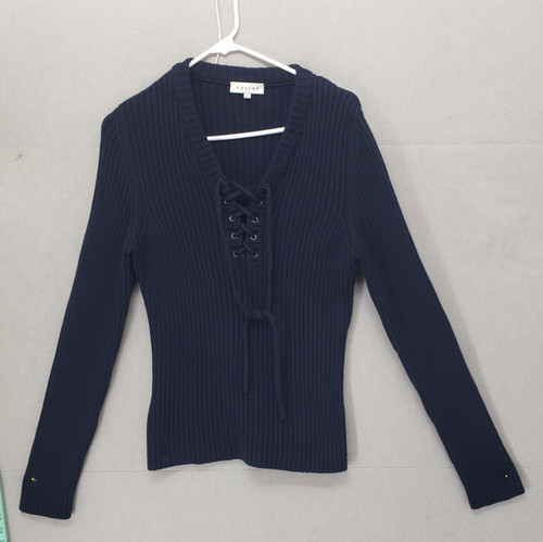 Maglione Celine donna grande lana stringato pullover costine designer Made in Italy