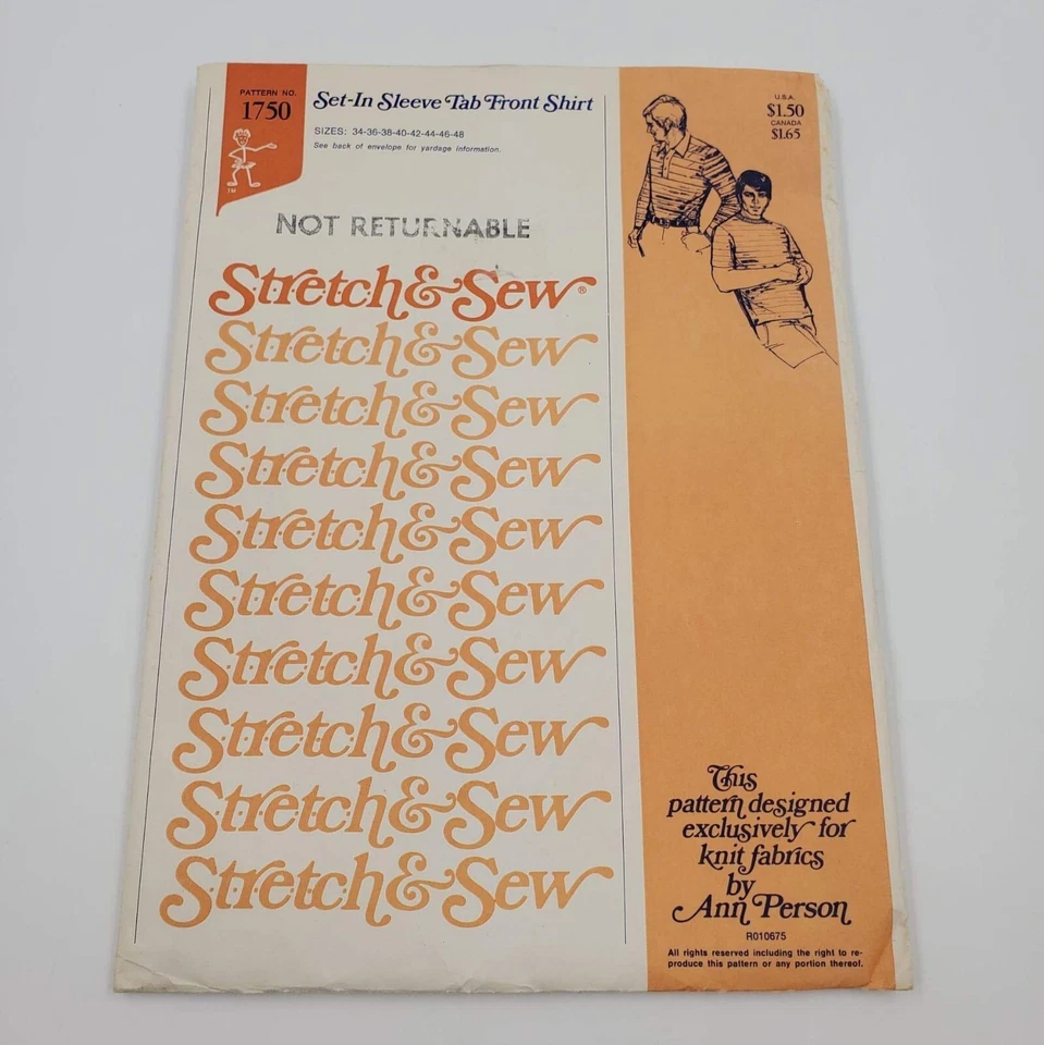 Camiseta vintage elástica y costura patrón 1750 lengüeta delantera para hombre talla 34-48 SIN CORTAR Foto 1 de 4