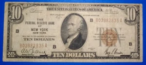 $10 Dollar 1929 Brown Seal Federal Bank Of New York Note - Picture 1 of 2