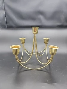 Brass 4 Arm Candelabra 6” Tall 8” Wide Round Table Decor Candle Holder Gold - Picture 1 of 11