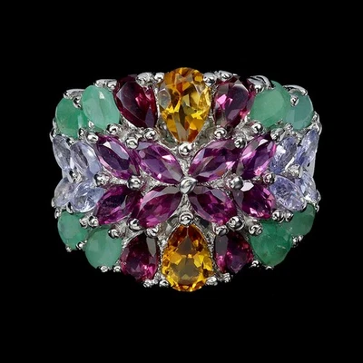 925纯银戒指椭圆形黄水晶6x4毫米坦桑石宝石珠宝首饰尺寸8.5 — 第 1/4 张图片