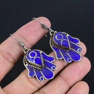 Lapis Lazuli Handmade 925 Sterling Silver Tibetan Nepali Earring 2.4" VJ 5088 - Picture 1 of 5