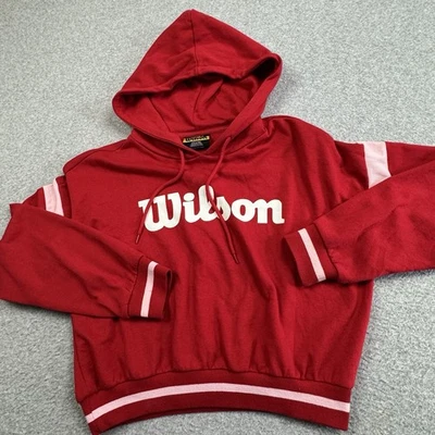 Forever 21 Wilson Pullover Cropped Hoodie Sweatshirt Womens Medium Red White - Image 1 of 4