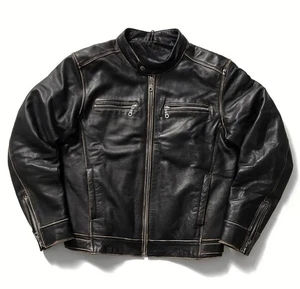 Men’s Straight Distressed Black Tom Cruise Leather Motorbike HD Cowhide Jacket - Picture 1 of 6