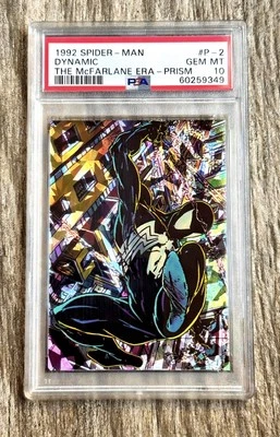PSA 10 GEM RAREST POP 1992 MARVEL MCFARLANE SPIDERMAN BLK SYMBIOTE HOLO PRISM P2 - Image 1 of 2