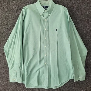 Ralph Lauren Shirt Mens 17 36 Light Green Fine Check Yarmouth Oxford Long Sleeve - Picture 1 of 7