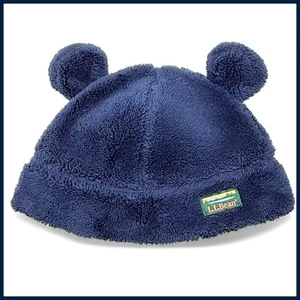 LL Bean Baby Bear Ears Winter Hat Navy Blue Hi-Pile Fleece Toddler 12-24M Cozy - Picture 1 of 4