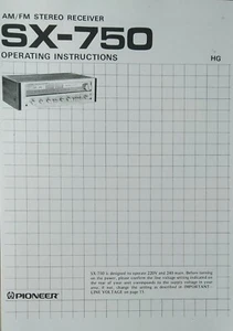 Pioneer SX-750 - AM / FM Stereo Hifi Receiver - Instructions - USER MANUAL - Picture 1 of 1