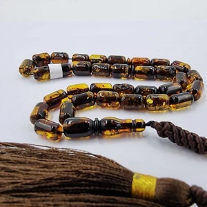 Transparent With Fossil Amber Barrel 7x8 mm Islamic Prayer Beads 33 - Picture 1 of 1