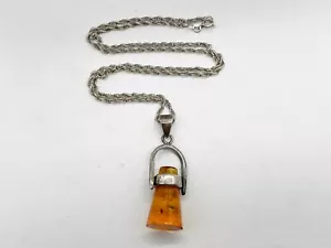 More details for vintage solid silver ladies modernist amber scottish celtic pendant and necklace