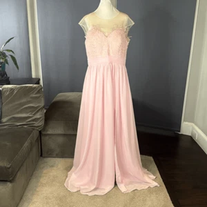 Vestido Formal Rosa Mujer con Encaje Transparente Top Pierna Abertura Cremallera Espalda Talla 14 - Imagen 1 de 11