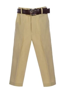 KIDS BOYS FORMAL 1 PLEATED DRESS PANT WITH BELT NAVY BLACK KHAKI WHITE SIZE 2-20 - Picture 1 of 9