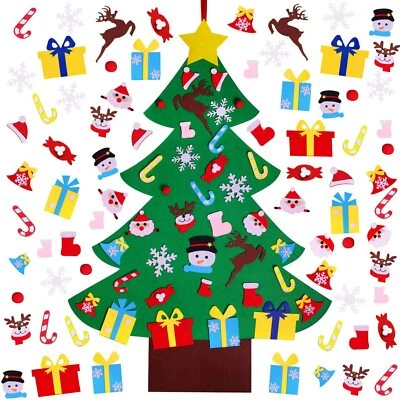 TQS 4FT DIY Felt Wall Hanging Christmas Tree Set with 36pcs Ornaments for Kids Gift
